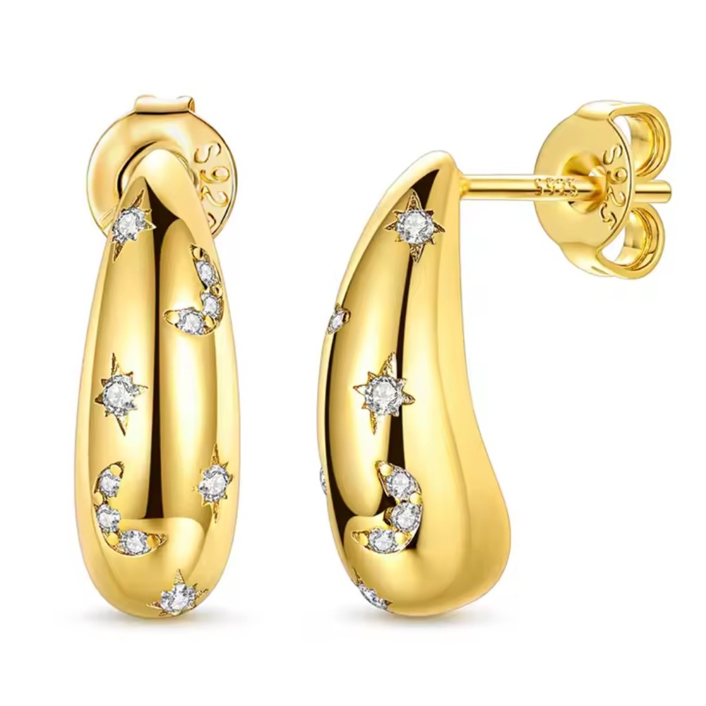 Gold Star and Moon Earrings
